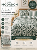 Parure housse de couette flanelle Modadom 100% coton - motif floral vert et blanc