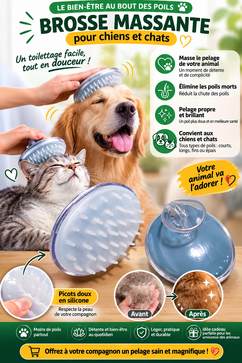 Brosse de massage silicone pour chat et chien - présentation du produit