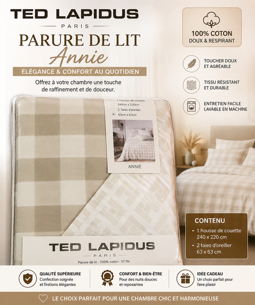 Parure de lit Annie Ted Lapidus Paris 100% coton - housse de couette et taies d'oreiller